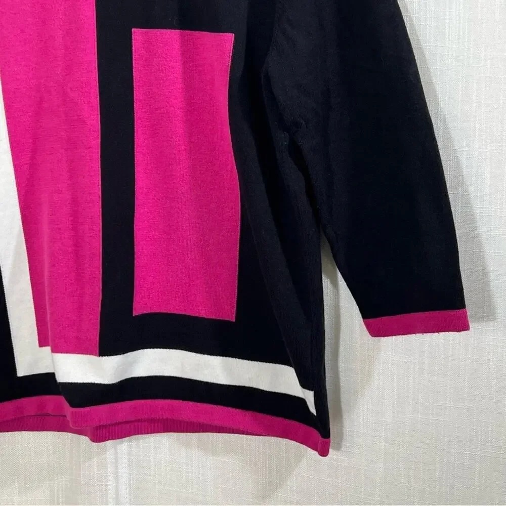 Alfred Dunner Abstract Color Block Pink Black White‎ Retro Knit Sweater Sz S